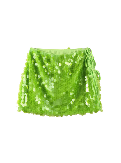 Chic Pailletten Mini Skirt grün vorne