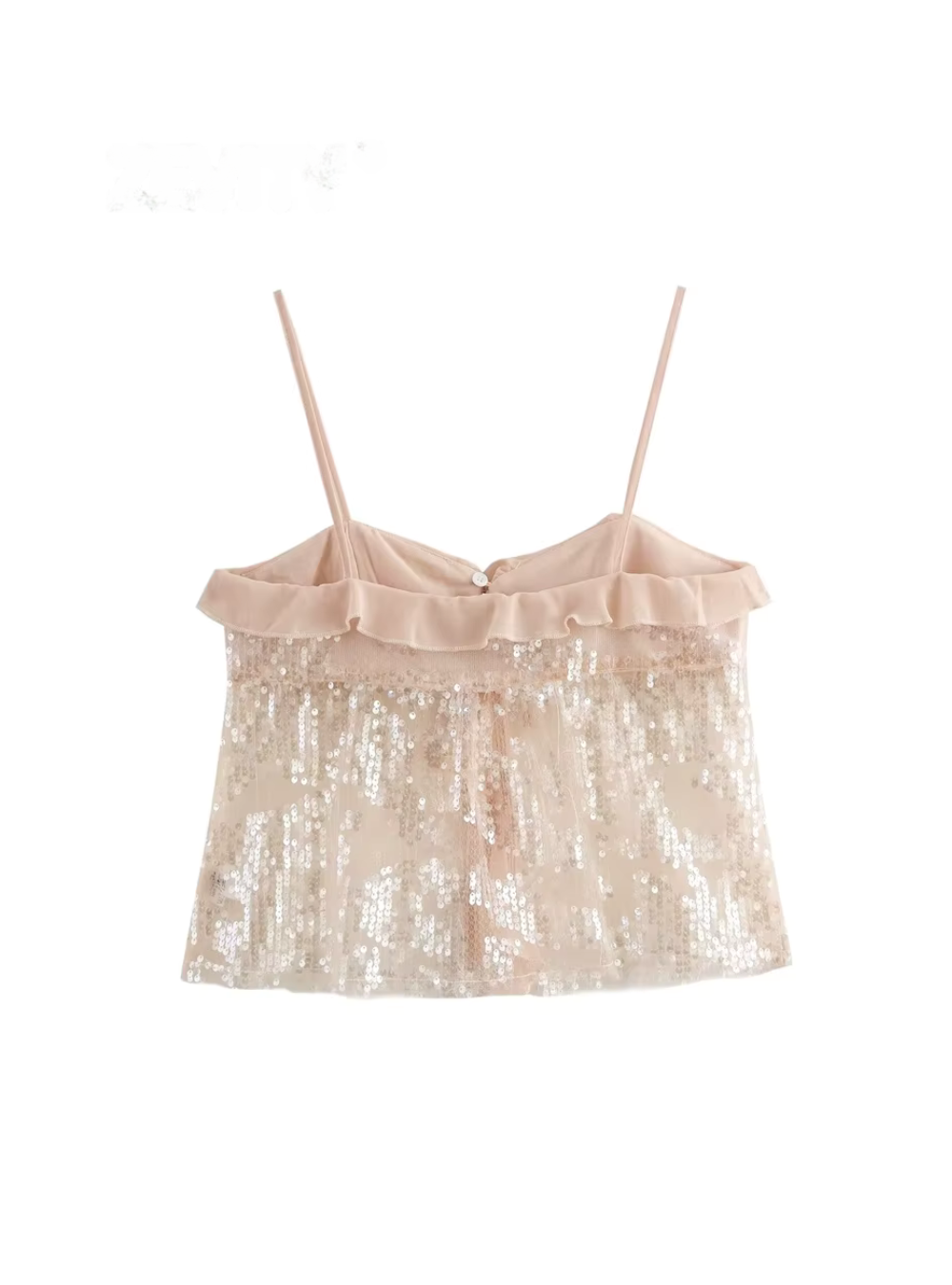 Pailletten-Chiffon Top mit Rüschen, hinten