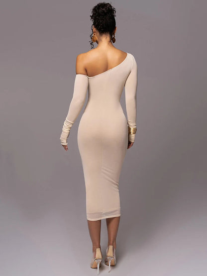 Midi Kleid mit diagonalem Kragen