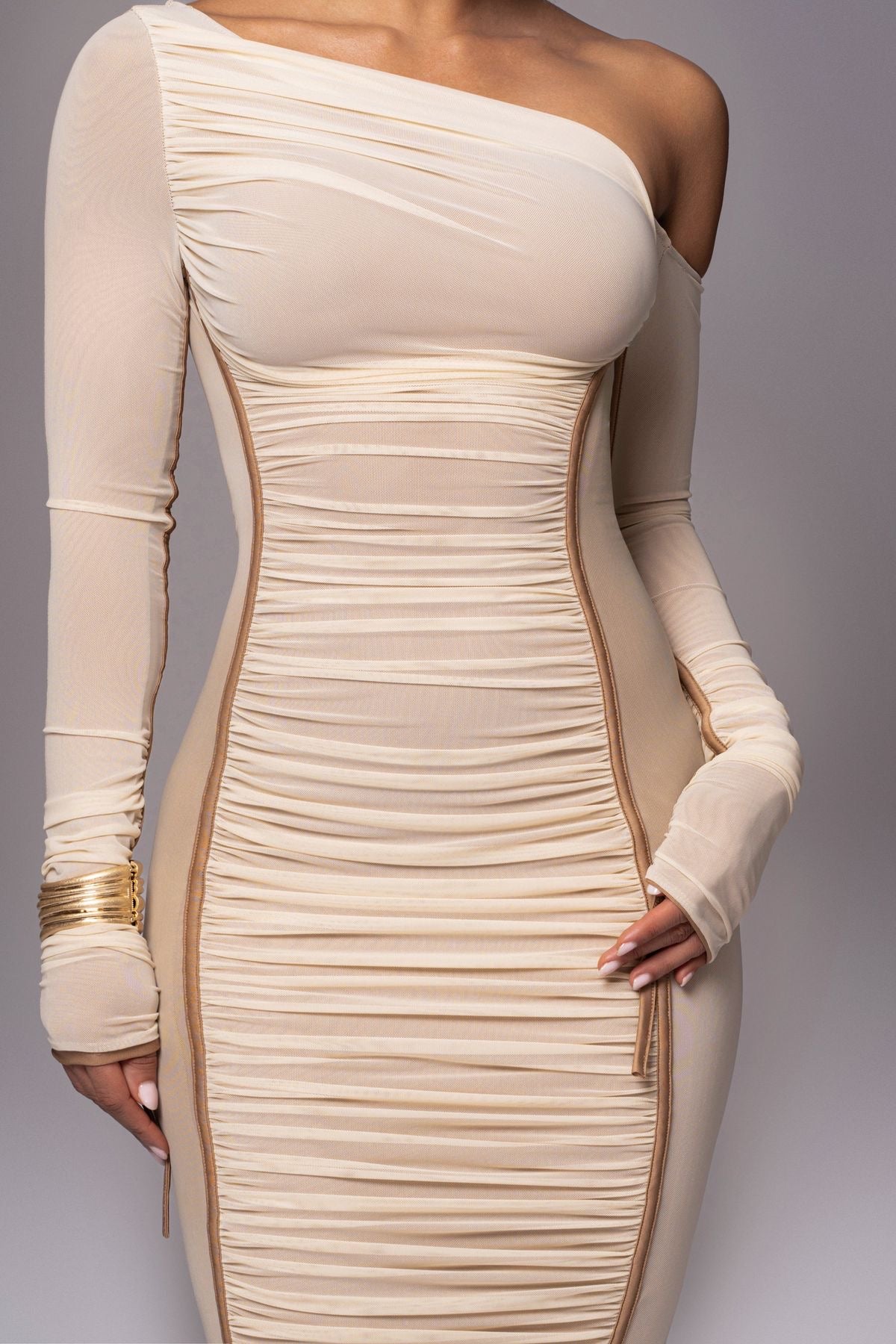 Midi Kleid mit diagonalem Kragen