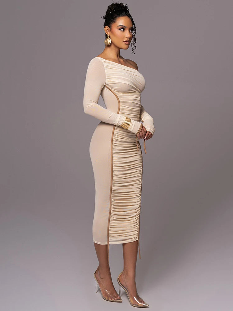 Midi Kleid mit diagonalem Kragen