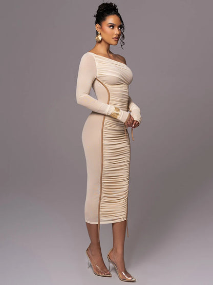 Midi Kleid mit diagonalem Kragen