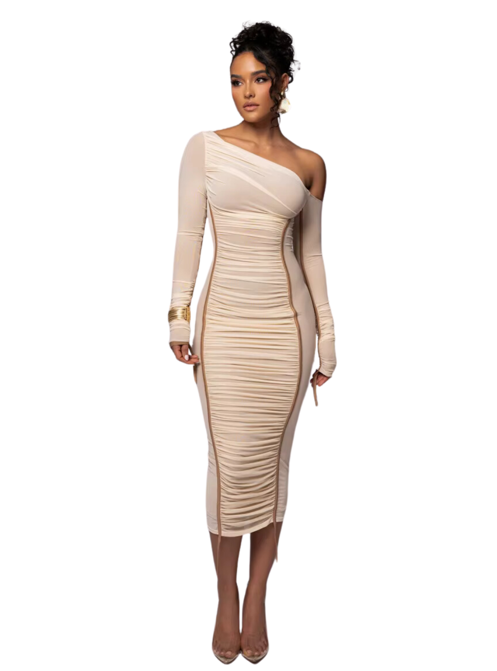 Midi Kleid mit diagonalem Kragen